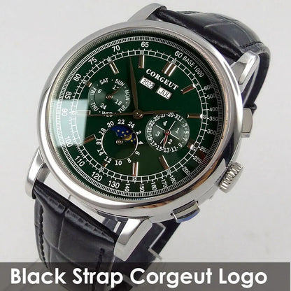 Corgeut Multi Functional Watch Automatic Mechanical Watch for Men 42mm Day Date Month Year Day/Night ST1655 Movt Polished Case