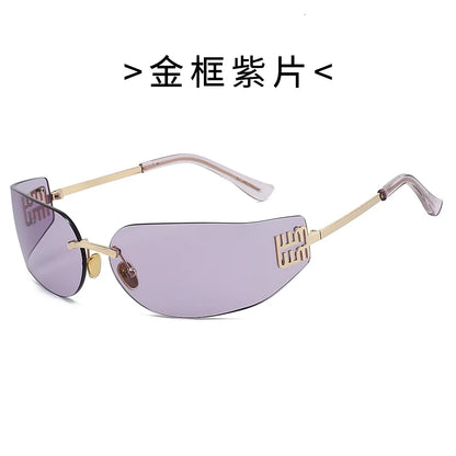 2026 New High End Sunglasses Women Rimless Curved Sun Glasses for Eye Protection and Sunscreen Travelling Hiking Shades Gafas