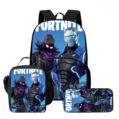 Fortnite Cartoon 3Pcs School Bag Set Unisex for Boys Girls, Backpack with Front Pocket, Lunch Bag and Pencil Case Best Gift