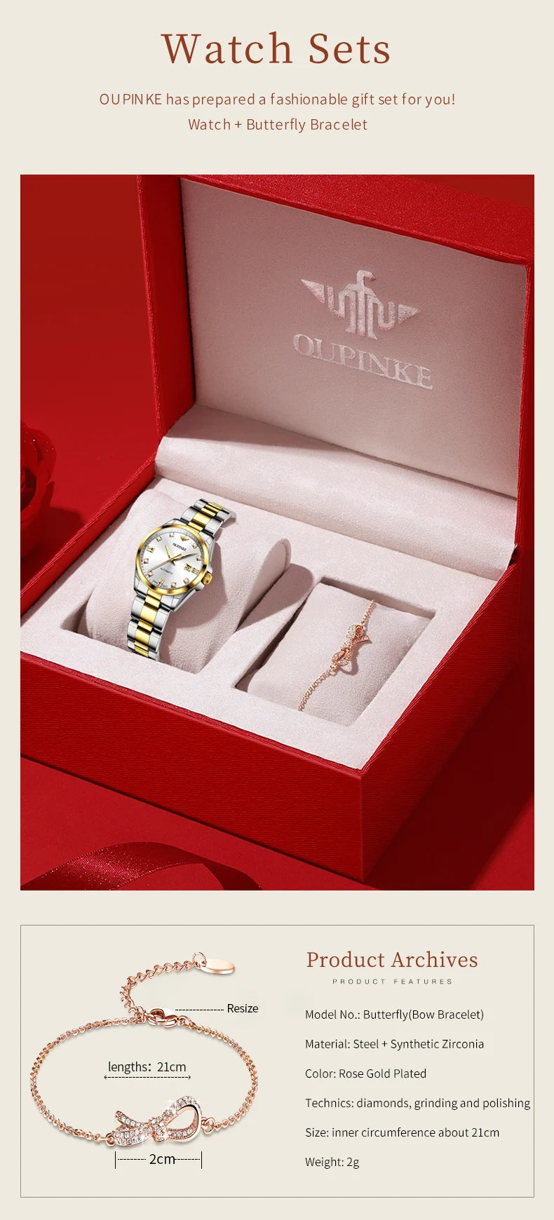 OUPINKE 3199 Real Diamond Automatic Watch for Women Sapphire Crystal Mirror 50M Waterproof Luxury Elegant Ladies Watch Set