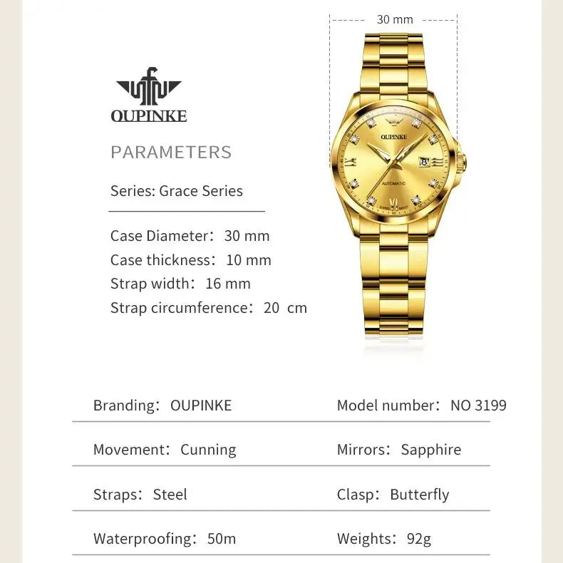 OUPINKE 3199 Real Diamond Automatic Watch for Women Sapphire Crystal Mirror 50M Waterproof Luxury Elegant Ladies Watch Set