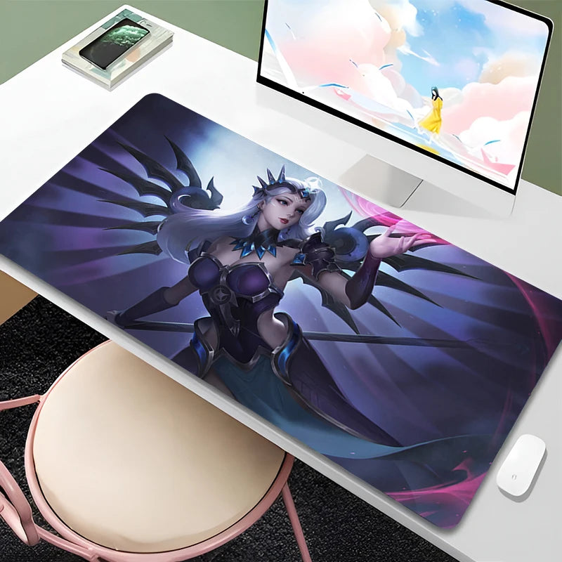 Tapete de rato Overwatch Mercy para PC Gamer, gabinete, kawaii, XXL, tapete de teclado com rapariga anime sensual, acessórios gaming para portátil e tapete de secretária