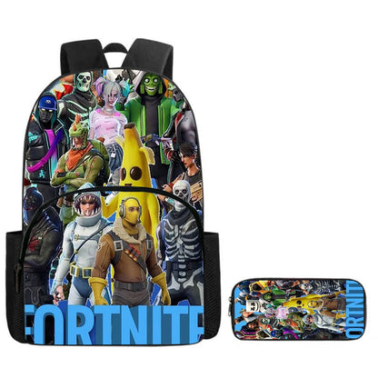 Conjunto Fortnite de 2 peças: mochila com bolso frontal e estojo, grande capacidade, mochila escolar cartoon, presente para crianças, rapazes e raparigas, dos 5 aos 8 anos