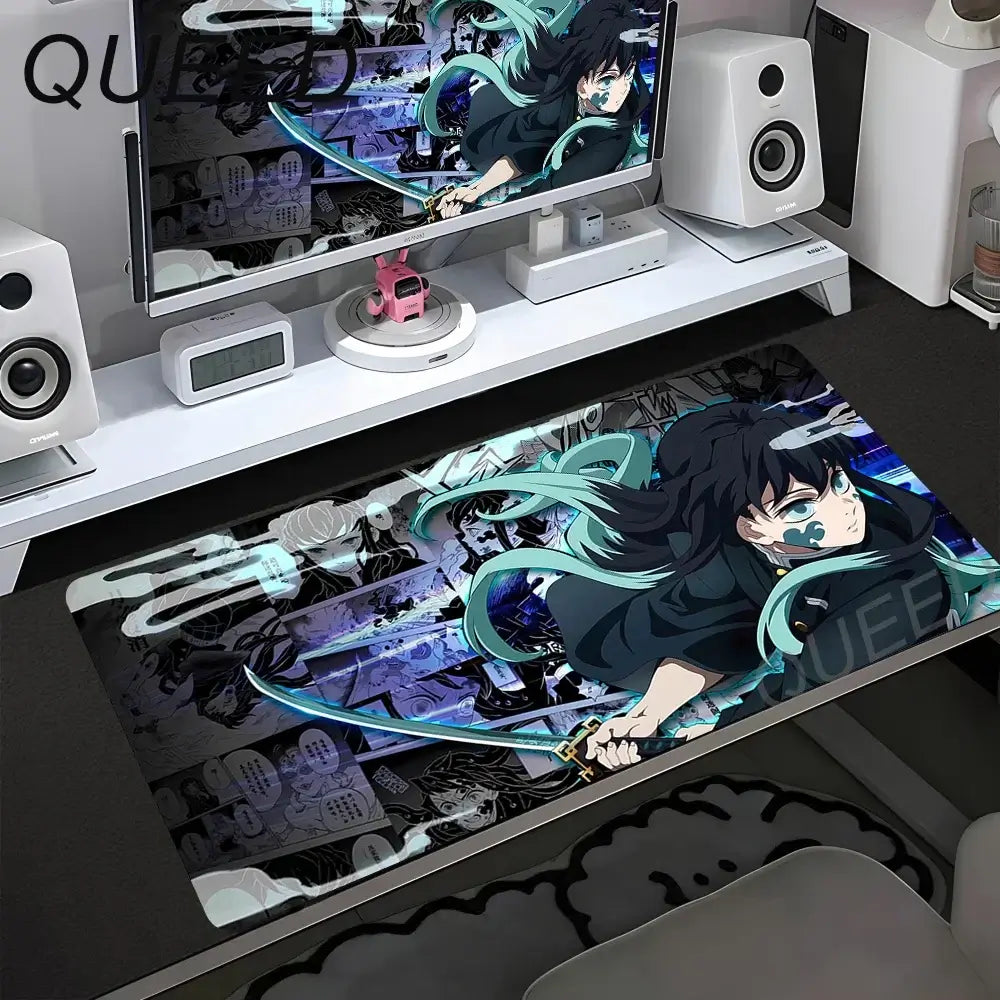 Computer Table Mat Keyboard Desk Pads Anime Mouse Pad Kawaii Girl Mousepad 900x400mm Rubber Non-slip Mouse Mats Demon Slayers XL