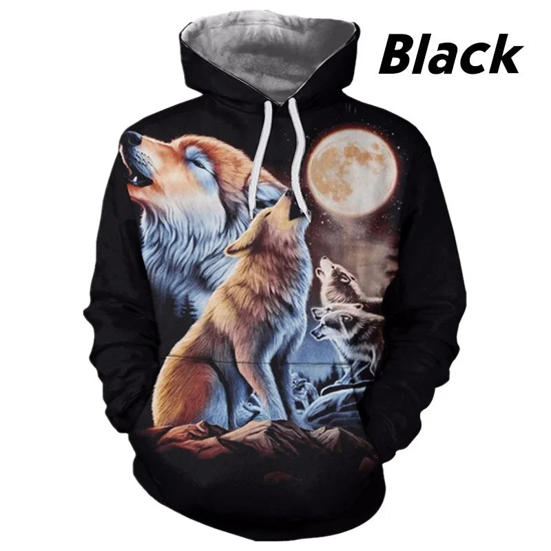 Sudadera con capucha de lobo impresa en 3D, superventas en Europa y EE. UU. Sudadera de moda de manga larga, moderna y con personalidad, con estampado de animal.