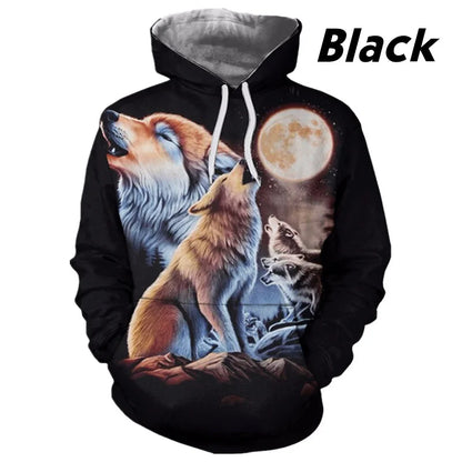 Sudadera con capucha de lobo impresa en 3D, superventas en Europa y EE. UU. Sudadera de moda de manga larga, moderna y con personalidad, con estampado de animal.