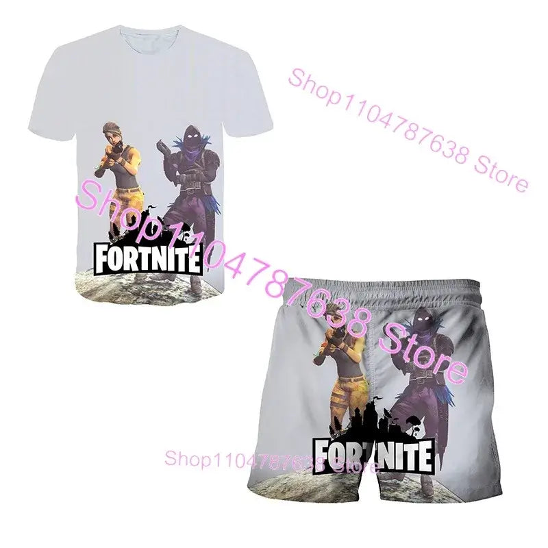 2PCS Suits F-Fortnite Victory 3D T-shirt Shorts Kids Tops Girls Boys Battle Royale Clothes Harajuku Tees Hero Children T-Shirt