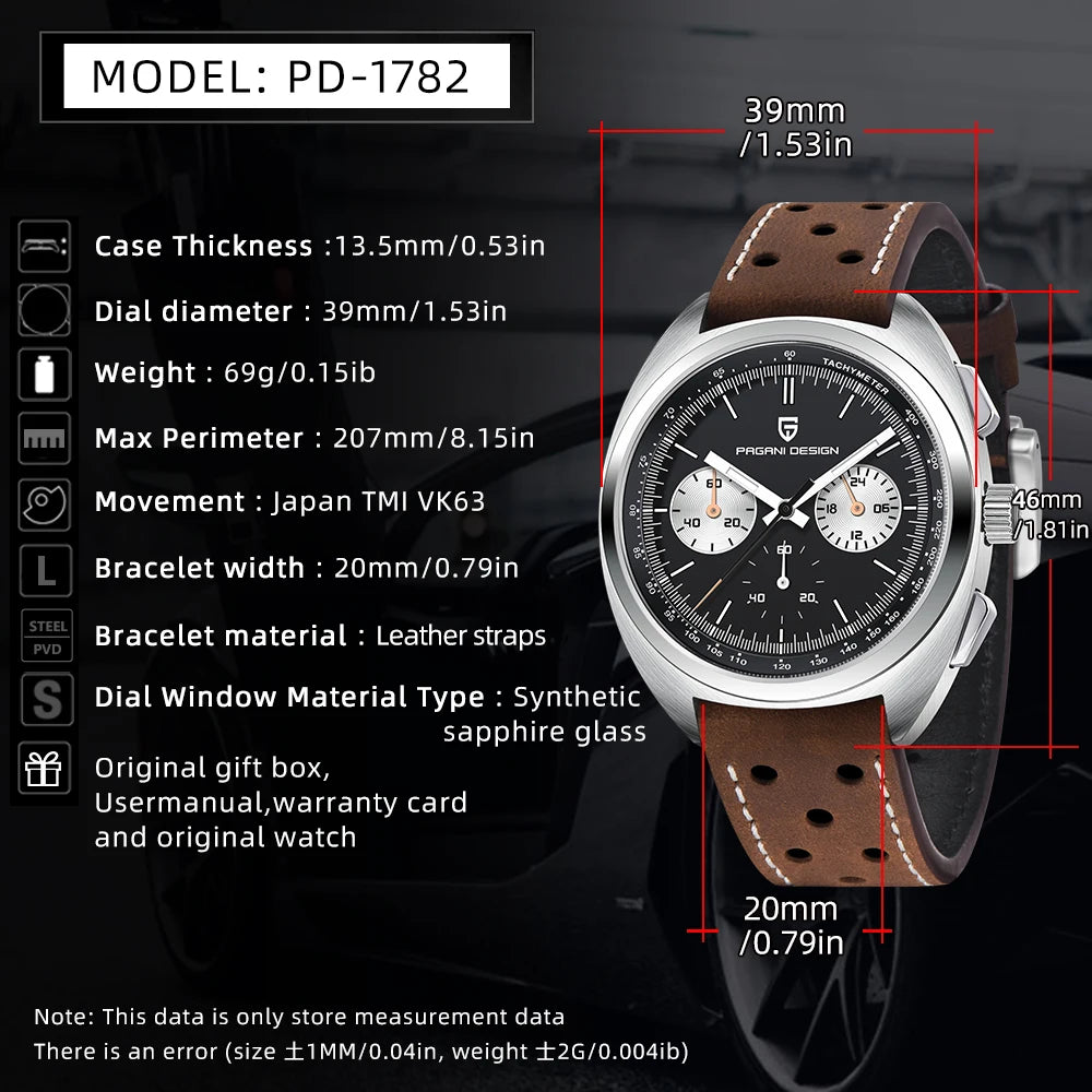 PAGANI DESIGN 2025 New Panda Dial Men Watches Luxury Quartz Watch For Men Japan VK63 Sport Chronograph Sapphire glass Wristwatch