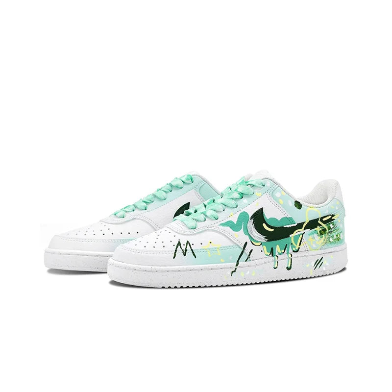Individualizuoti sportiniai bateliai „Nike Court Vision 1“ „Mint Gorgeous“ „Huiya“ – rankų darbo, „High Street Campus“ stiliaus, neslystantys vyriški sportiniai bateliai