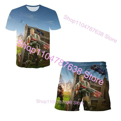 2PCS Suits F-Fortnite Victory 3D T-shirt Shorts Kids Tops Girls Boys Battle Royale Clothes Harajuku Tees Hero Children T-Shirt