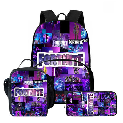 Fortnite Cartoon 3Pcs School Bag Set Unisex for Boys Girls, Backpack with Front Pocket, Lunch Bag and Pencil Case Best Gift