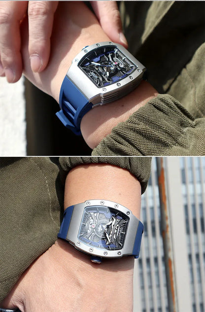 MEGIR Men's Automatic Mechanical Watch with Stainless Steel Case Silicone Strap Fashion Waterproof Luminous Wristwatch 8604