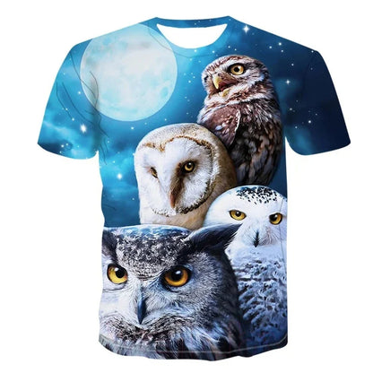 3D Printed Cool Wolf Owl T Shirt For Men Funny Animal Pattern Short-Sleeved Tees Harajuku Streetwear Tops O-Neck T-Shirt Clothes