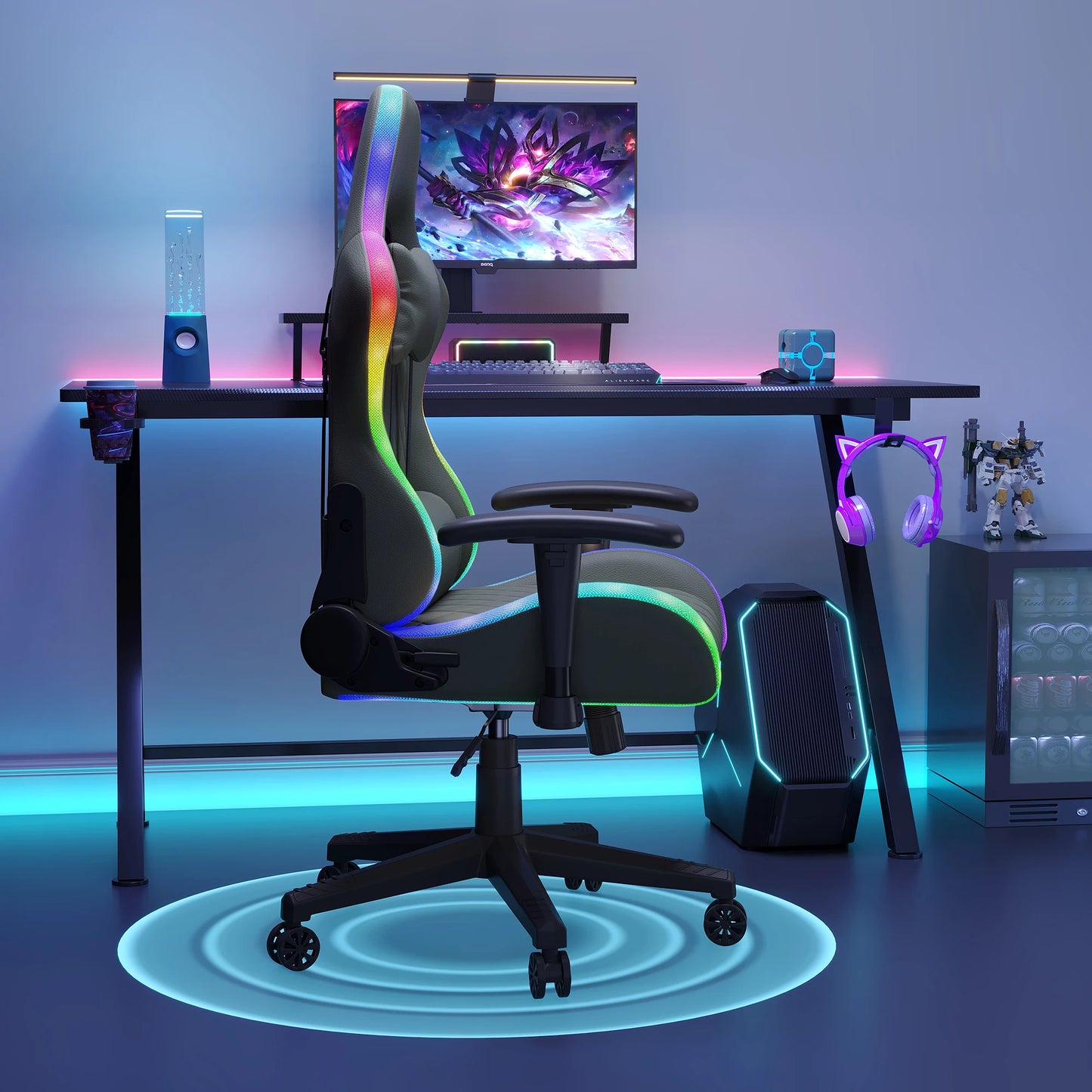 Ergonomic Office Chair with Lumbar Massage, RGB LED Lighting, Reclining Backrest, Adjustable Armrests & Executive Gaming Chair for Home Office