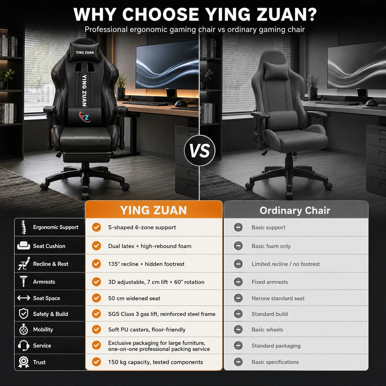 AOLIVIYA Ergonomic Gaming Chair with Footrest, Reclining Computer Chair, 3D Adjustable Armrests, Lumbar Support Seat for Home Office