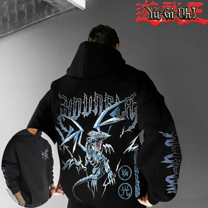 Classic Anime Yu-Gi-Oh Character Blue-Eyed White Dragon Printed Male Autumn/Winter Thick and Wide Y2K Halloween COS Wide Hoodie