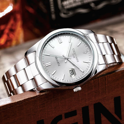 Reloj de pulsera para hombre CHRONOS: marca de lujo, resistente al agua, luminiscente, con indicador de fecha, de acero inoxidable y con mecanismo de cuarzo.