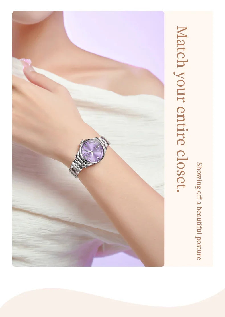 OLEVS 3668 Women Watch Luxury Original Waterproof Stainless Steel Quartz Watch Roman Automatic Date Women Watch Reloj Para Mujer