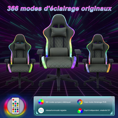 Gaming Chair with Massage Function, LED RGB Lights, Adjustable Reclining Gaming Chair with Lumbar Support, Headrest Pillow, Ergonomic Computer Chair 150KG Capacity