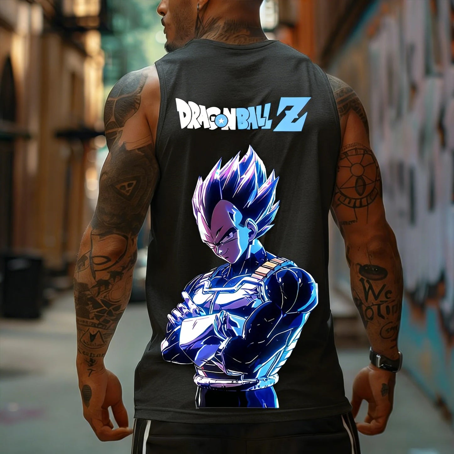 Dragon Ball Z Super Blue Vegeta American Retro Fitness Vest Y2K Harajuku Style Spring and Summer New Men's T-Shirt Daily Wear