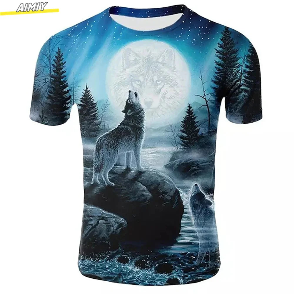 Мъжка тениска „Hipster Wolf“ с 3D печат, къс ръкав, модна лятна тениска, 3D животно, големи размери, с кръгла яка, за ежедневно носене и почивка