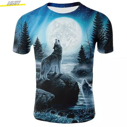 Мъжка тениска „Hipster Wolf“ с 3D печат, къс ръкав, модна лятна тениска, 3D животно, големи размери, с кръгла яка, за ежедневно носене и почивка