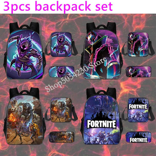 Fortnite 3PCS Backpack for Boys Victory Game 16 Inch Water Resistant Preschool Knapsack Cool Elementary School Backpacks
