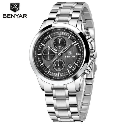 BENYAR 2024 New 40MM Men's Quartz Watch 50M Waterproof Automatic Diving Watch Luxury Fashion Men's Stainless Steel Watch
