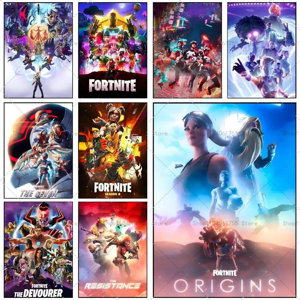 F-Fortnites-Game Popular Poster Self-adhesive Art Waterproof Paper Sticker Coffee House Bar Room Wall Decor