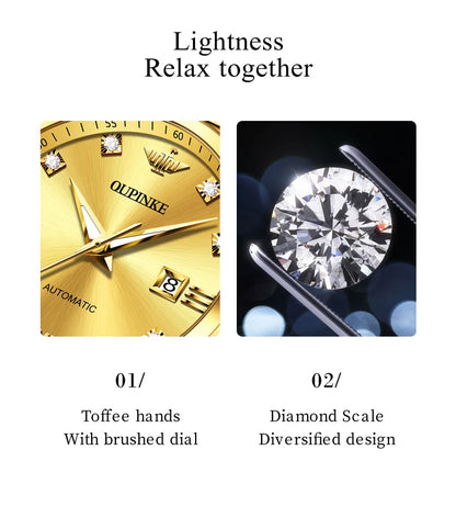 OUPINKE 3199 Real Diamond Automatic Watch for Women Sapphire Crystal Mirror 50M Waterproof Luxury Elegant Ladies Watch Set