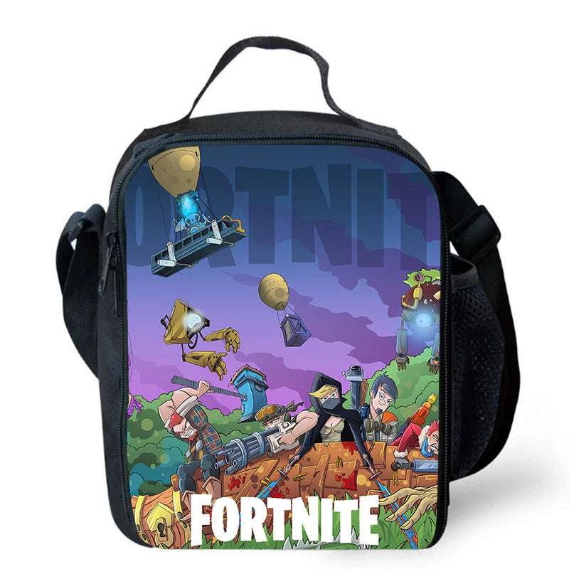 Fortnite Cartoon Lunch Bag, Portable Insulated Lunch Bag, Reusable Food Storage Bag, Suitable for Children and Students
