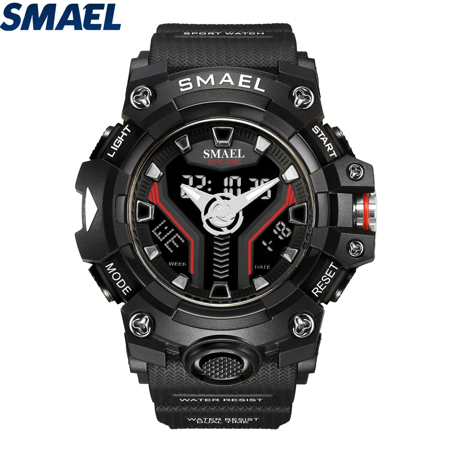 SMAEL 8075 Men's Analog Digital Dual Display Sport Watch - 50M Waterproof LED Backlight Dual Time Alarm Chronograph Stopwatch