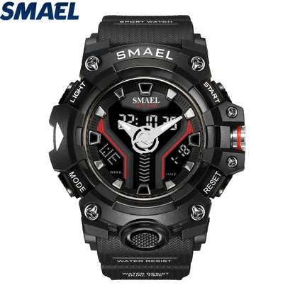 SMAEL 8075 Men's Analog Digital Dual Display Sport Watch - 50M Waterproof LED Backlight Dual Time Alarm Chronograph Stopwatch