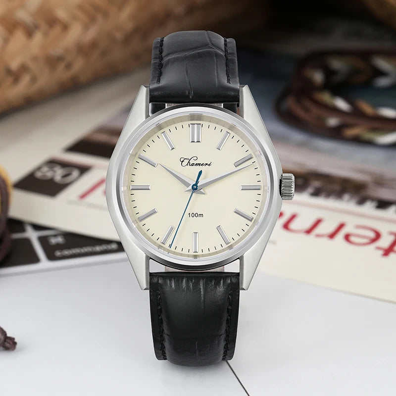 Chameri GS04 Quartz Watch VH31 Sweep Movement Business Watch Sapphire Crystal 100m Waterproof 316L Stainless Steel Vintage Watch