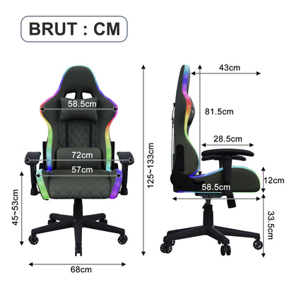 Ergonomic Office Chair with Lumbar Massage, RGB LED Lighting, Reclining Backrest, Adjustable Armrests Gaming Desk Chair for Home Office