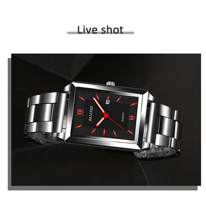 Fashion Watches for Men Luxury Rectangle Stainless Steel Men's Quartz Wristwatch Business Man Watch Clock Gift relogio masculino