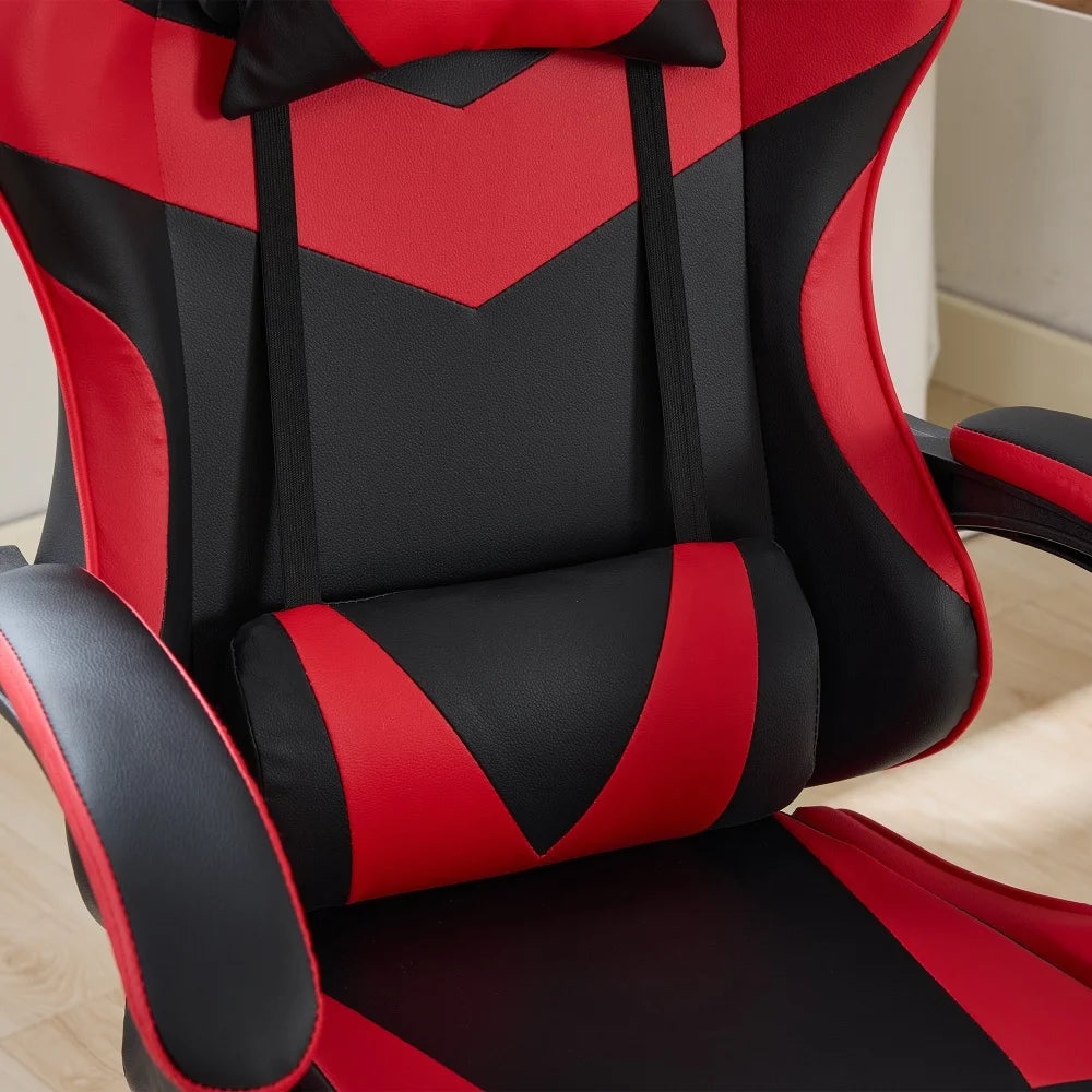 Ergonomic Racing Gaming Chair with Lumbar Support, Massage Function, Footrest, Reclining Leather Gaming Chair for Office & PC Gaming
