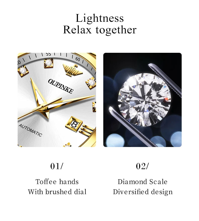 OUPINKE 3199 Real Diamond Automatic Watch for Women Sapphire Crystal Mirror 50M Waterproof Luxury Elegant Ladies Watch Set
