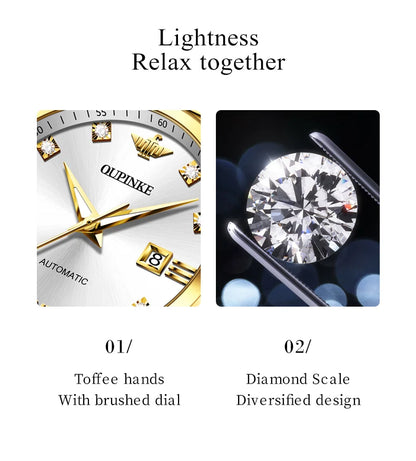OUPINKE 3199 Real Diamond Automatic Watch for Women Sapphire Crystal Mirror 50M Waterproof Luxury Elegant Ladies Watch Set