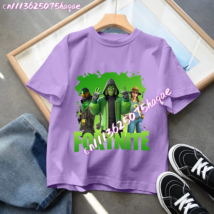 Fortnite Children’s T-Shirts Anime Printed Characters Tops Cartoon Fortress Night Summer Clothes Girls Short Sleeve Pullover Tees