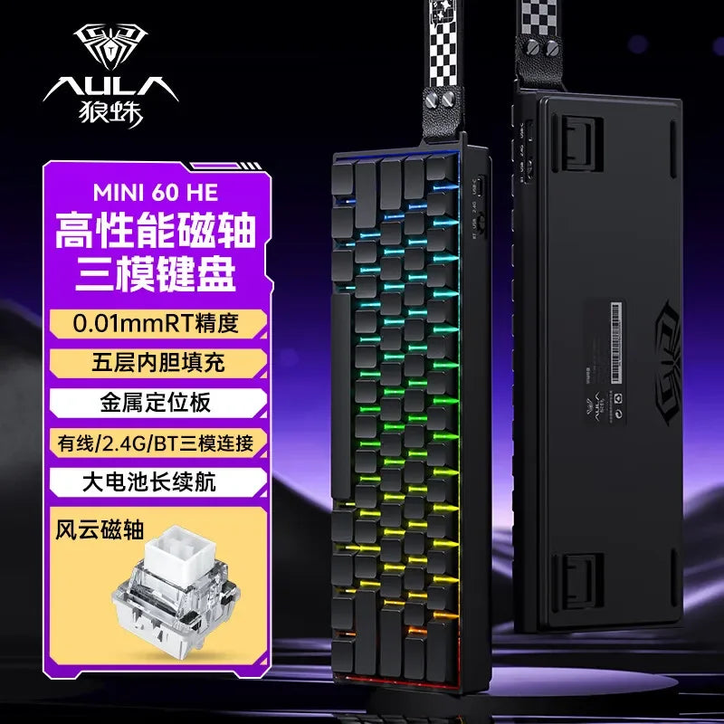 AULA Mini60 HE Magnetic Switch Keyboard RGB Tri Mode Wireless Mechanical Keyboard 8000Hz 0.01mm RT Gaming Keyboard Gamer Gifts