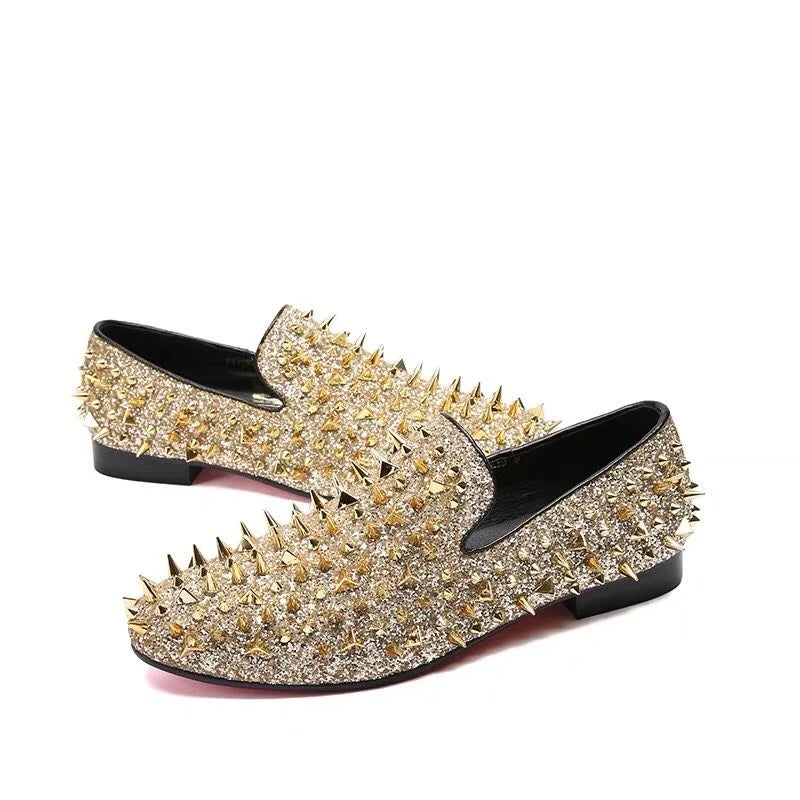 Fashion Blue Bling Spikes Loafers Shoes For Men Luxury Handmade Slip On Mens Dress Shoes Wedding Shoes