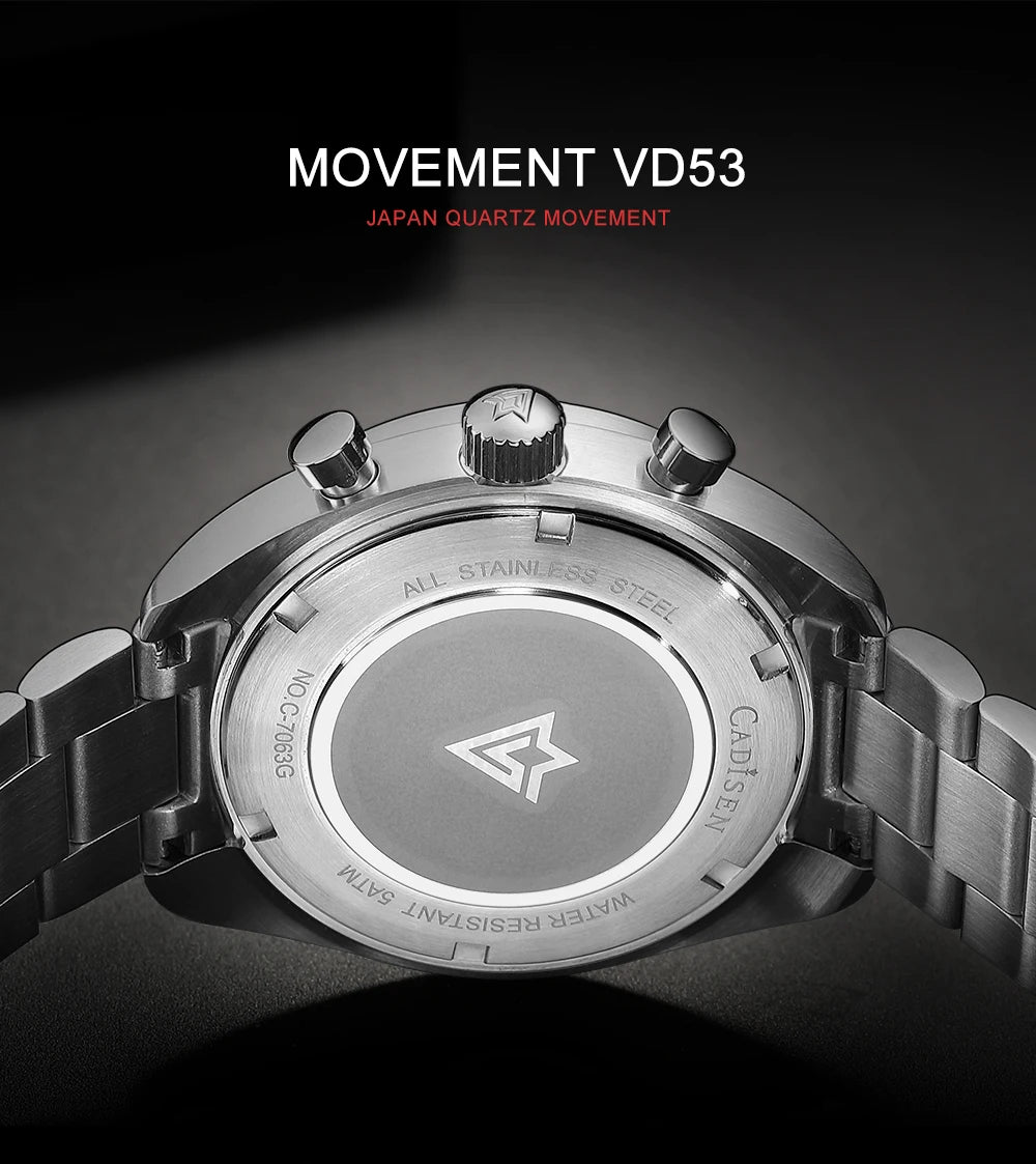 CADISEN 2024 New Men's Watches Quartz Business Watches Japan VD53 Men's Clock Top Brand Luxury Watch Men's Chronograph Watch