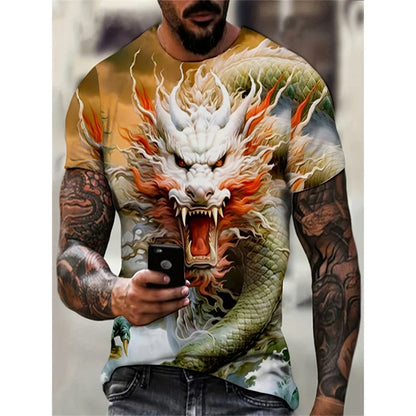 Dragon Phoenix -kuvioinen miesten T-paita, eläinaiheinen 3D-painettu T-paita, kesäinen rento lyhythihainen O-kaulainen oversize-katupaita