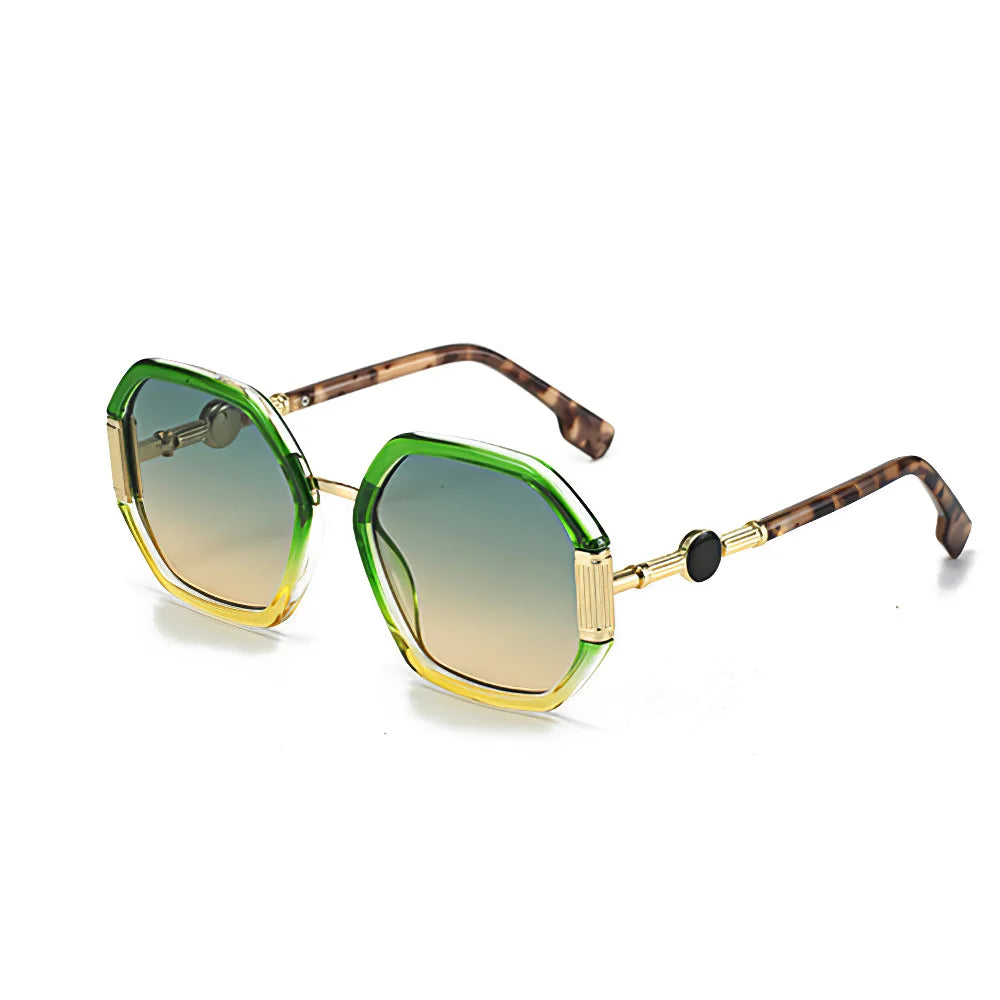 Fashionable Sunglasses for Women Unique Octagonal Frame with Gradient Lenses, Sunglasses with Golden Legs Women Glasses