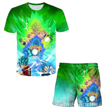 2026 Dragon Ball T-shirt Children's Top T-shirt Shorts Two Piece Set Summer Boys T-shirt+Shorts Set