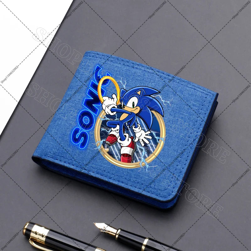 Sonics Mens Purses Men Wallets Cartoon Anime Graphic Print Cute Purse Portable Large Capacity Card Packs Birthday Party Gifts