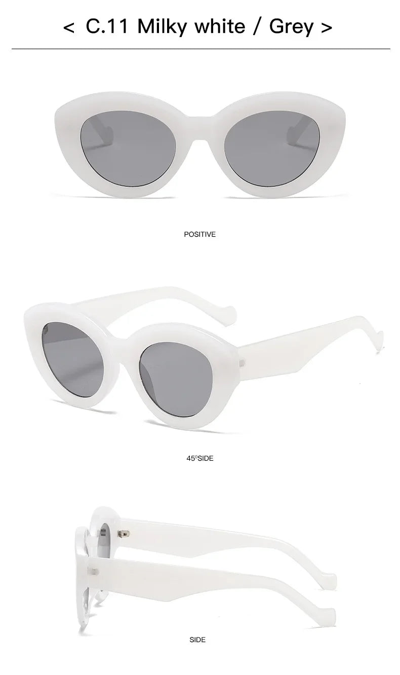 JNPCXI Ins Popular Fashion Oversized Cat Eye Women Sunglasses Green Stripes Retro Shades UV400 Men Trending Oval Sun Glasses