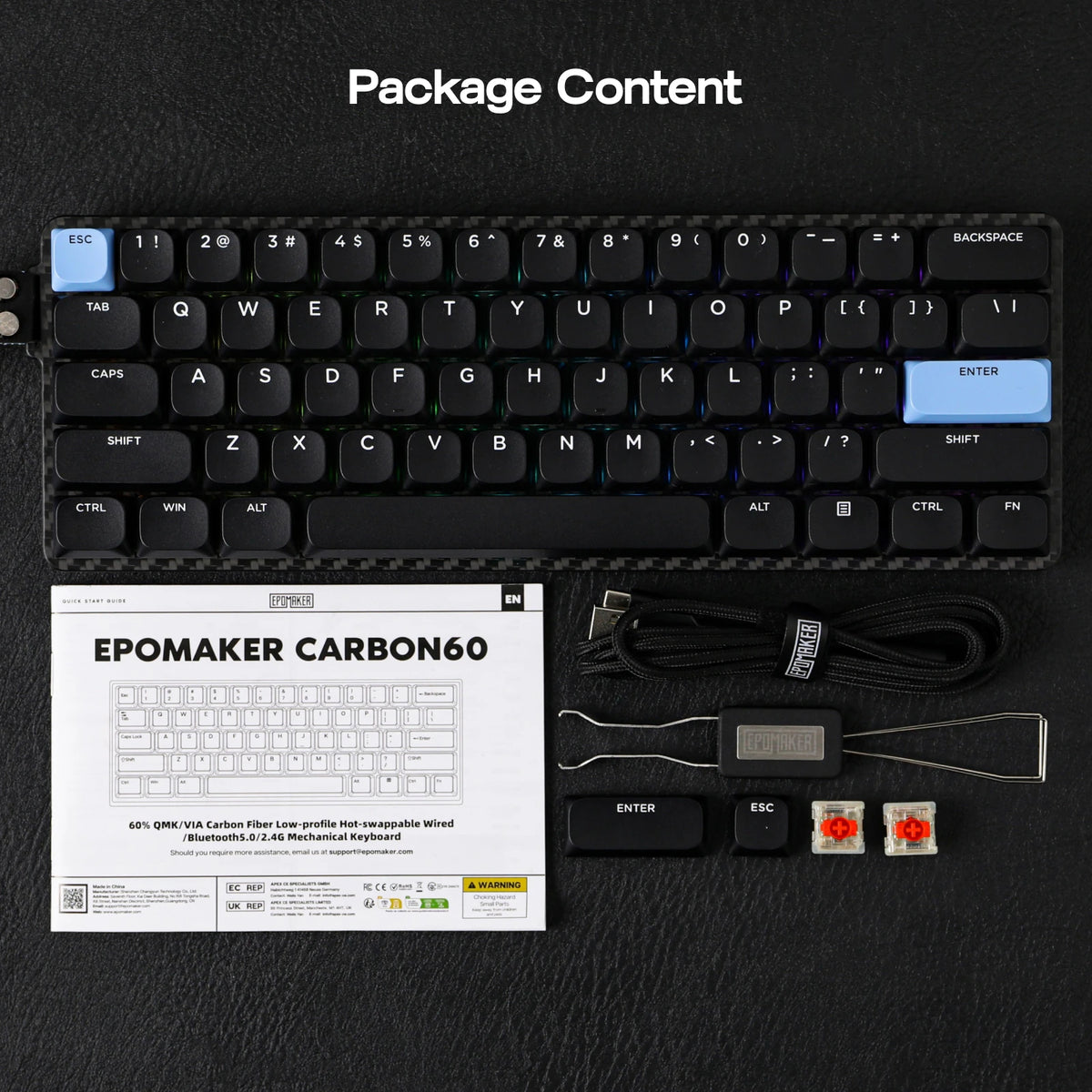 EPOMAKER Carbon60 60% QMK/VIA ANSI VIA Wired/Bluetooth 5.0/2.4GHz Wireless Portable Mechanical Keyboard Carbon Fiber Case