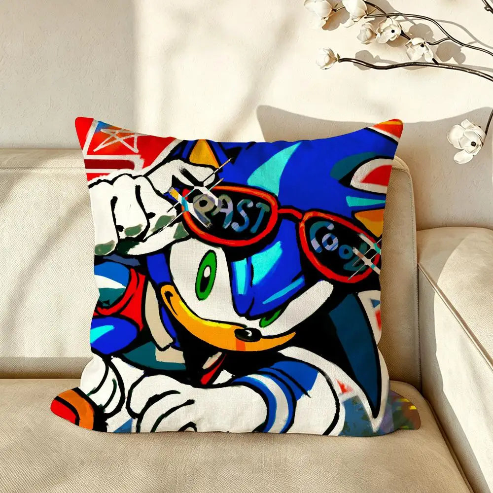 Character S-Sonic the H-Hedgehog Cushion Cover Pillow Case Anti-dustmite Pillowcase Silky Short Plush Sofa Cushion Cover hot
